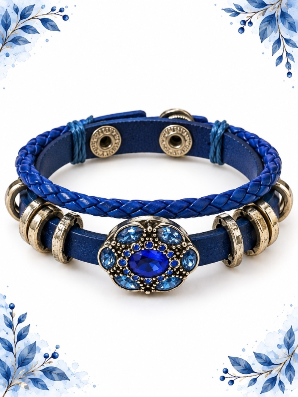 Blue Multi-Strand Crystal Flower Bracelet -ginger snaps 1 snap